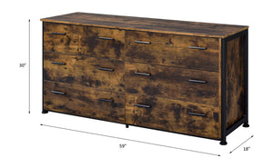 English Elm Juvanth Rustic Oak & Black Dresser with 6 Smooth-Glide Drawers, Industrial Metal Frame, Walnut Finish B2726P248603