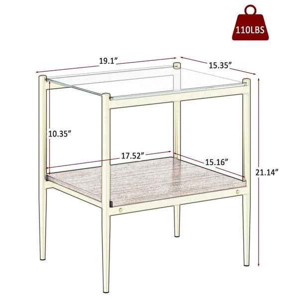 English Elm Set Of 2 Modern Rectangle End Tables With Tempered Glass Top, Mdf Shelf & Sturdy Iron Legs W241P184248-GIGA