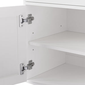 English Elm ON-TREND Farmhouse Storage Cabinet with Gourd Legs, Adjustable Shelves, Anti-Tip Tall Pantry Unit White+Natural N721P205790K