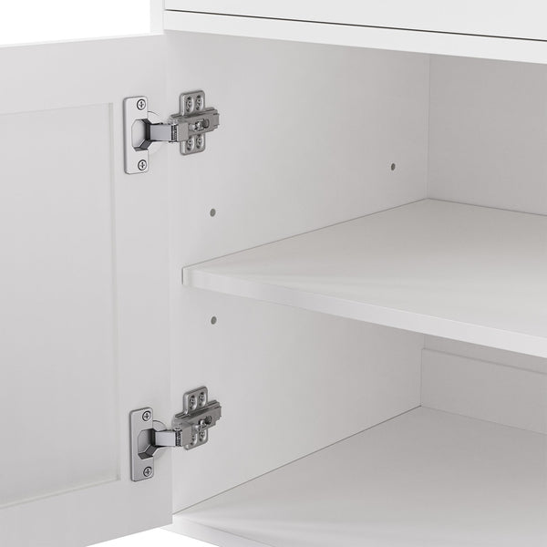 English Elm ON-TREND Farmhouse Storage Cabinet with Gourd Legs, Adjustable Shelves, Anti-Tip Tall Pantry Unit White+Natural N721P205790K