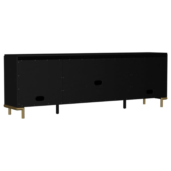 English Elm Benson Wide Rattan Door Media Console with Aged Brass Legs for Modern Living Rooms Black B062P440120