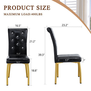 English Elm Set of 4 Glam Faux Leather Dining Chairs with Crystal Buckle and Gold Tone Legs Black+Gold W3226P311060