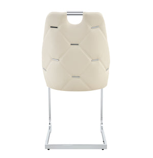 English Elm Dining Chairs Set Of 4 - Modern Off-White Faux Leather With Gold Mesh Texture & Chrome Accents W3493P356229