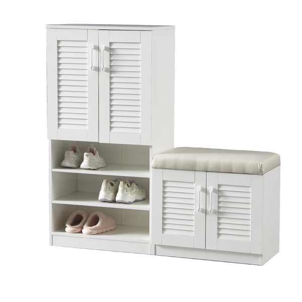 English Elm Multi Functional Shoe Storage Cabinet with Bench and Cushion, 7+3 Adjustable Panels, Ventilated Design for Entryway Ancient White 51.97 L x 17.32 W x 10.24 H W2948P245229