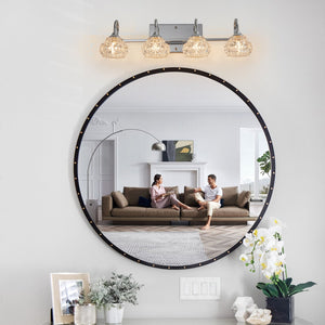 English Elm 23" Nickel Vintage Crystal Vanity Light - 4-Light Hardwired Bathroom Mirror Fixture, Nickel Iron Elegance W2312P374821