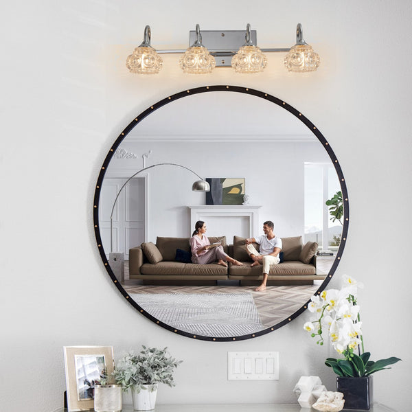 English Elm 23" Nickel Vintage Crystal Vanity Light - 4-Light Hardwired Bathroom Mirror Fixture, Nickel Iron Elegance W2312P374821