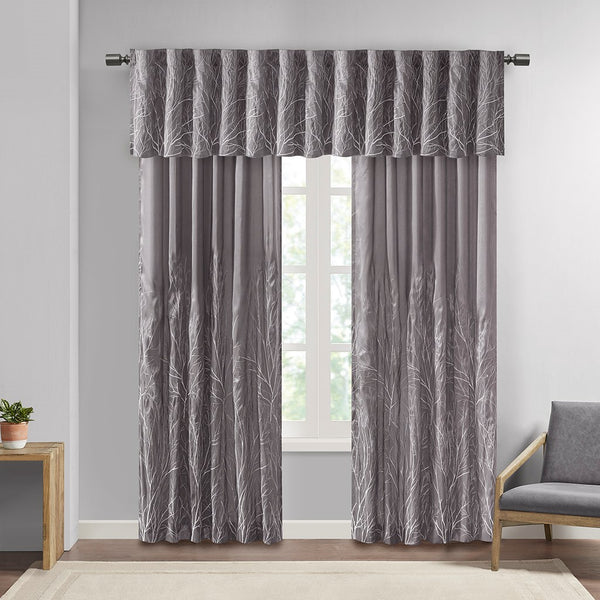 English Elm Curtain Madison Park Andora Faux Silk Embroidered Tree Branch Panel Lined Rod Pocket Back Tabs 50x84 Grey 3 L x 10.04 W x 7.09 H B03598038