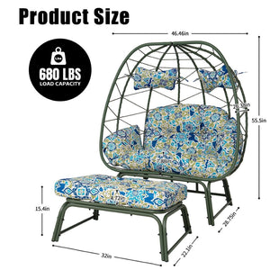 English Elm Double Wicker Egg Chair with Ottoman Bohemian Rattan Outdoor Lounge for Patio T5880P501486