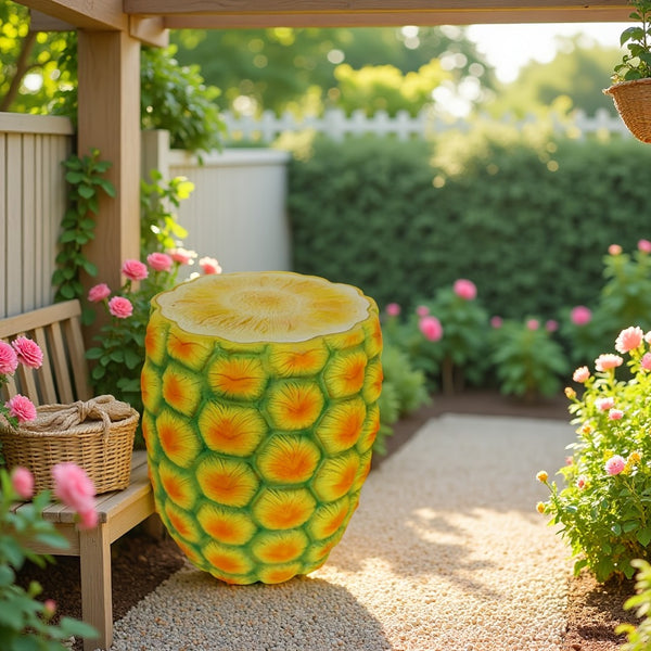 English Elm 14" Pineapple Resin Stool Sculpted Tropical Accent for Patio Balcony or Living Room W5709P460798