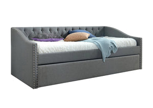 English Elm Luxurious Tufted Daybed with Nailhead Trim and Built-In Trundle — Elegant Rolled Arms, Plush Fabric Comfort Gray 41.75 L x 41.63 W x 6.38 H B011S01639