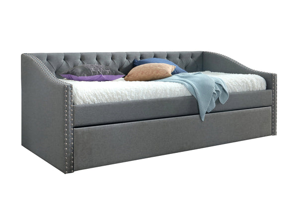 English Elm Luxurious Tufted Daybed with Nailhead Trim and Built-In Trundle — Elegant Rolled Arms, Plush Fabric Comfort Gray 41.75 L x 41.63 W x 6.38 H B011S01639