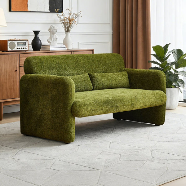 English Elm Best-selling Boucle Cloud Loveseat Velvet Upholstered 2 Seater with Lumbar Pillow Green W1765P334060