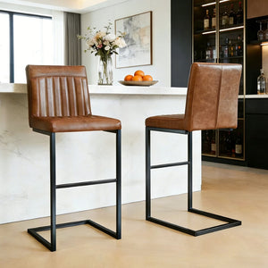 English Elm Faux Leather Counter Stools Set of Two Ergonomic Curved Back Metal Frame Kitchen Seating W5096P400661