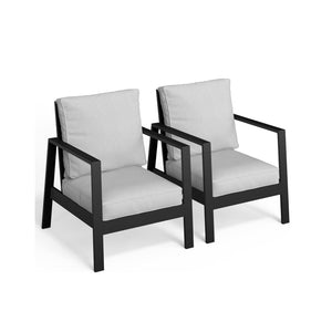 English Elm Set of 2 Outdoor Aluminum Patio Armchairs Rust Proof Frame with Plush Foam Cushions Black+ Gray B082P454983