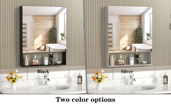 English Elm 24'' Aluminum Medicine Cabinet Wall Mount Bathroom Mirror with Adjustable Interior Shelves W708P379205