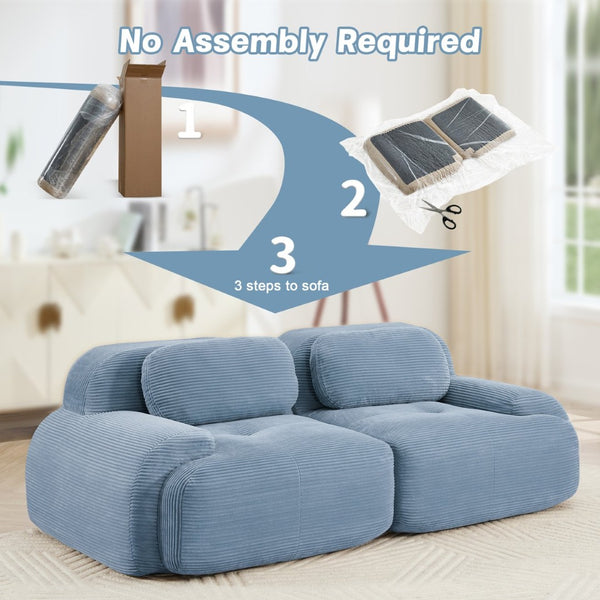 English Elm 82'' Curved Modular Sofa Corduroy Upholstered Two Seat Living Room Lounge Blue W714P323639