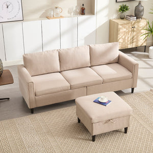 English Elm Small L-Shaped Sofa with Storage Ottoman and Side Pockets, Velvet 3-Seat Space-Saving Couch Beige W2705P255381