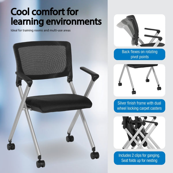 OSP Home Furnishings Flex Back Nesting Chair Mesh Seat Stackable Silver Frame for Conference Rooms FC8486-231