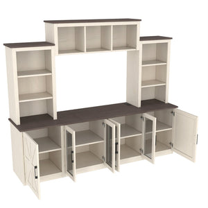 English Elm Wall Unit Entertainment Center with Built in Charging Mdf Media Console Open Shelving Beige W1580S00436