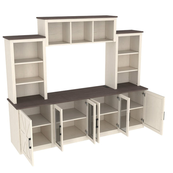 English Elm Wall Unit Entertainment Center with Built in Charging Mdf Media Console Open Shelving Beige W1580S00436