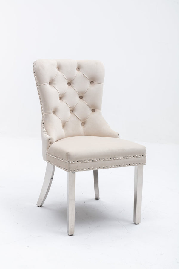English Elm Hengming Tufted Wingback Velvet Dining Chairs Nailhead Trim Formal Set of 2 W212P465070