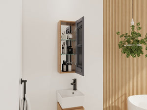 English Elm 10'' Wall Mounted Medicine Cabinet with Adjustable Glass Shelves and Jewelry Organizer W999P470283