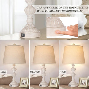 English Elm Touch Dimmer Farmhouse Ceramic Table Lamp Pair with Usb Ports for Bedroom Decor W3355P465453