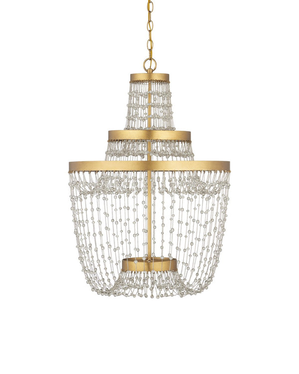 Currey & Company Mademoiselle Medium Chandelier - Elegant Glass Bead Design In Gold Leaf Finish For Stunning Ambiance Brass Glass Beads ,Wrought Iron 9000-1305-currey-company
