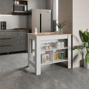 English Elm Cortes 2-Tier Kitchen Island With Spacious Worktop, Versatile Storage & Stylish Modern Design B200P235838