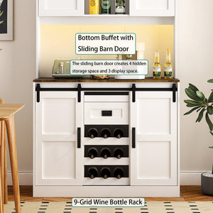 English Elm Farmhouse Sliding Barn Door Bar Cabinet with USB Outlets, Large Rustic White Buffet Sideboard W1321S00012
