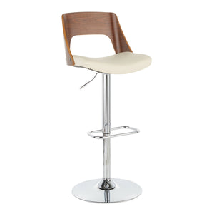 English Elm Valencia Adjustable Mid-Century Barstool with Swivel, Walnut Bentwood Back & Cream Faux Leather Trim B202P222415