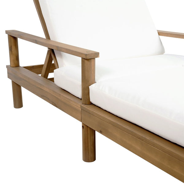 English Elm Trexm Acacia Wood Outdoor Chaise Lounge Set Reclining Patio Sunbed with Cushions Beige,Light Teak TM000034AAD