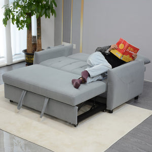 English Elm Modern Velvet 3-in-1 Sleeper Sofa Bed Convertible Loveseat Light Blue with USB, Storage Pockets & Pillows, Adjustable Backrest W1183S00021
