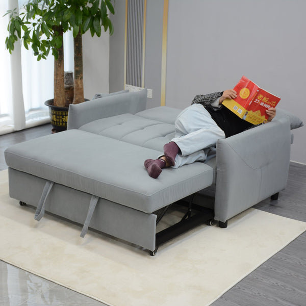 English Elm Modern Velvet 3-in-1 Sleeper Sofa Bed Convertible Loveseat Light Blue with USB, Storage Pockets & Pillows, Adjustable Backrest W1183S00021