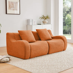 English Elm Soft Teddy Fabric Boneless Sofa with Plush Curved Arms, No Assembly, High-Density Comfort, Anti-Slip Stability Orange W714P357249