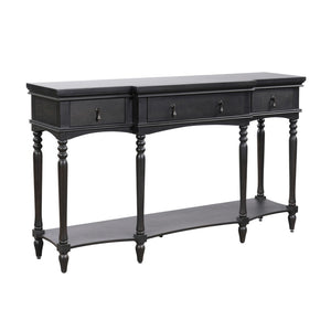 English Elm [video] Solid Pine Console Table Ornate Carved Legs Copper Hardware Soft-close Drawers Black N759P433566B
