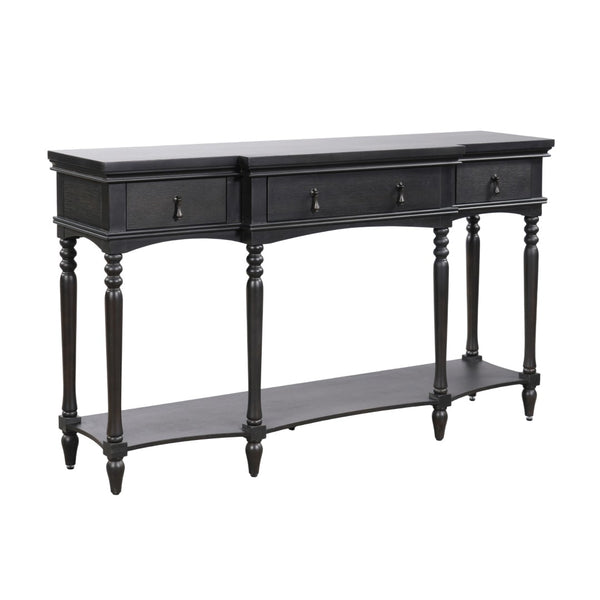 English Elm [video] Solid Pine Console Table Ornate Carved Legs Copper Hardware Soft-close Drawers Black N759P433566B