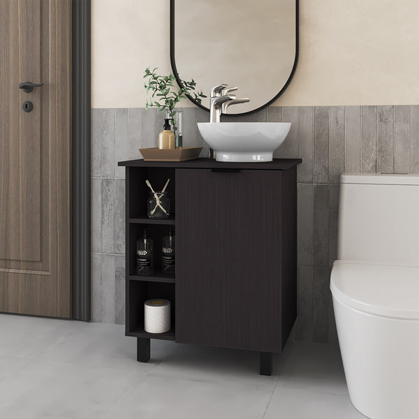 English Elm Stites Modern Black Vanity Sink with Integrated Basin, Engineered Wood Storage Cabinet, No Faucet Included B092P329253