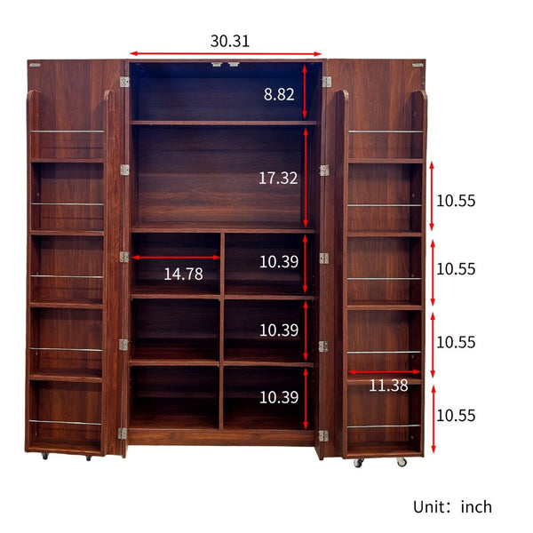 English Elm Kitchen Farmhouse Pantry Cabinet Tall Freestanding Three Door Pull Out Organizer W331S00211