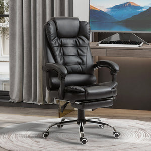 English Elm HOMCOM Ergonomic Executive Office Chair with Recline & Retractable Footrest, PU Leather, Lumbar Support W2225P229302