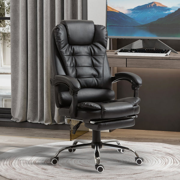 English Elm HOMCOM Ergonomic Executive Office Chair with Recline & Retractable Footrest, PU Leather, Lumbar Support W2225P229302