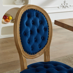 English Elm French Solid Wood Frame Antique Dining Chair with Velvet Upholstery, Nailhead Trim, Durable Spring Core Blue W1143P195872