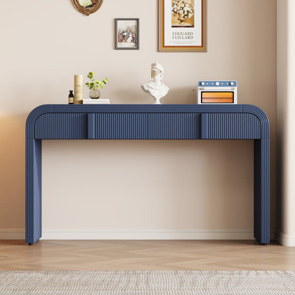 English Elm TREXM Modern Console Table with Rounded Silhouette, Fluted Drawers, Sturdy 220lb Top for Entryway Navy Blue N715P196580M