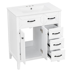 English Elm [video] 30 Inch Freestanding Bathroom Vanity White Mdf Pine Legs Ceramic Sink Soft Close N759P394442K