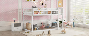 English Elm Low Low Twin Over Twin Bunk Bed with Ladder, Solid Wood Low-Profile Kids Bed Frame, Sturdy Design White 81.1 L x 13.58 W x 6.49 H W2593P375482