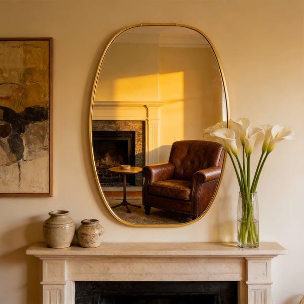 English Elm 24x36 Matte Metal Framed Oval Wall Mirror with Hd Glass for Bath or Entryway Gold W2203P474695