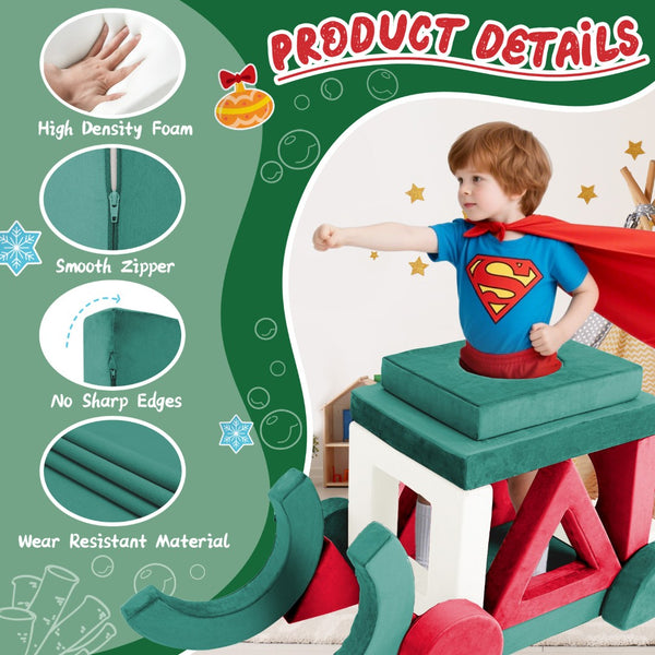 English Elm 16 Piece Modular Foam Play Couch Fort Building Set for Creative Kids Playroom Use Red+Green T5880P493422