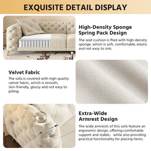 English Elm 97.6" Oversized Velvet Chesterfield Sleeper Sofa Floral Tufted Roll Arm Living Room Couch Beige+White W1885S00297