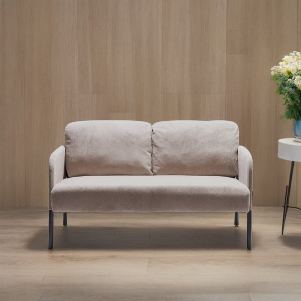 English Elm Beige 2-Seater Polyester Sofa Loveseat with Foam Cushions, Modern Compact Couch for Small Spaces W1164P239080