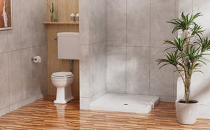 English Elm Goodyo Corner Shower Pan Acrylic Slate Textured Anti-slip Base with Center Drain D163121899